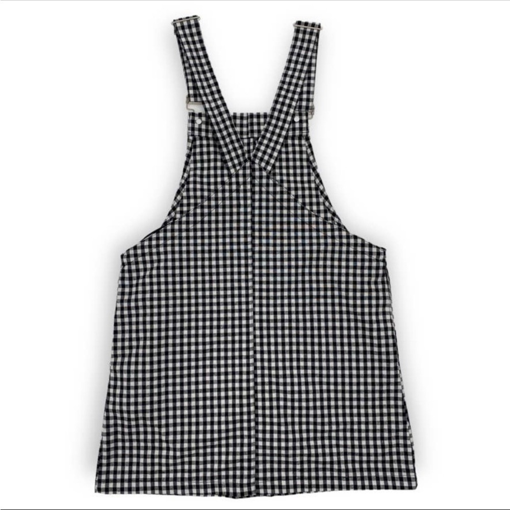 Princess Polly Gingham Overall Mini Dress Black & White Pockets Strappy Size 6